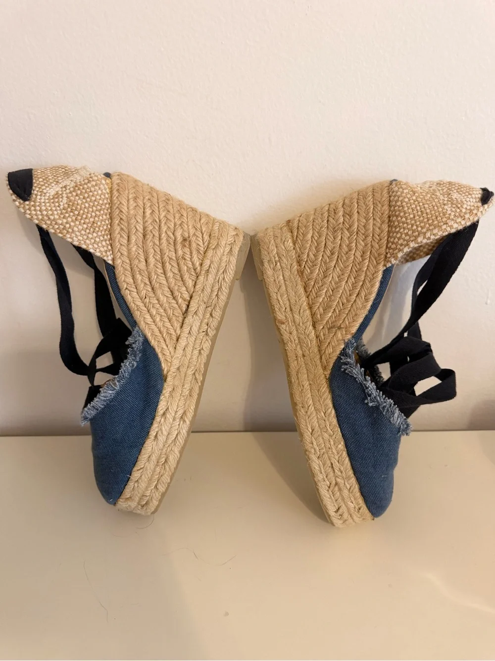 Castaner Navy Canvas Espadrille Wedge Sandals with Ankle Wrap Size 37 (7 US)